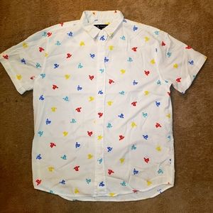 Playstation Logo Button Down White Short Sleeve Dress T Shirt L
